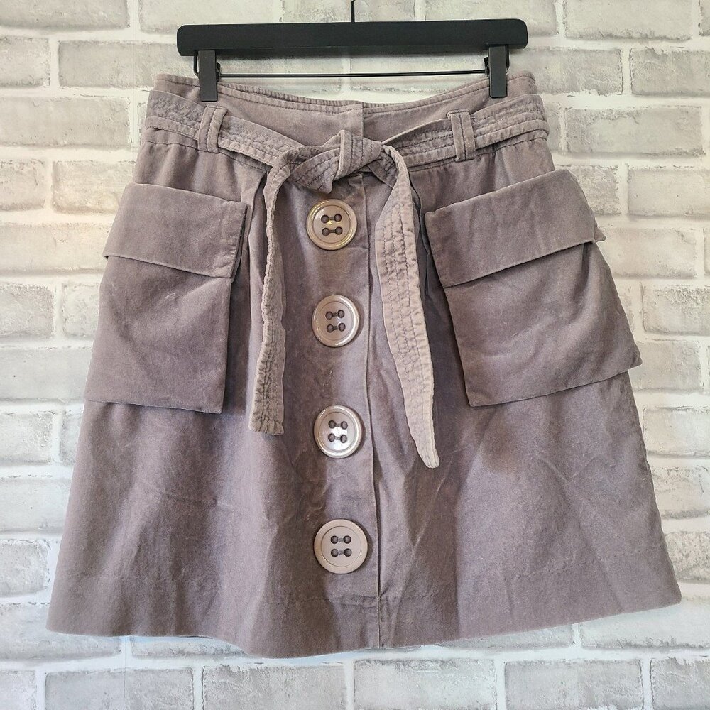 Anthropologie Elevensies Velvet Mini Skirt Oversized Buttons Pockets Cotton 10